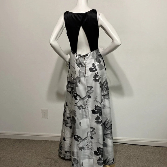 ABS Allen Schwartz Gray & Black Floral Sleeveless Maxi Dress W/Pockets Size 4 - Picture 6 of 10